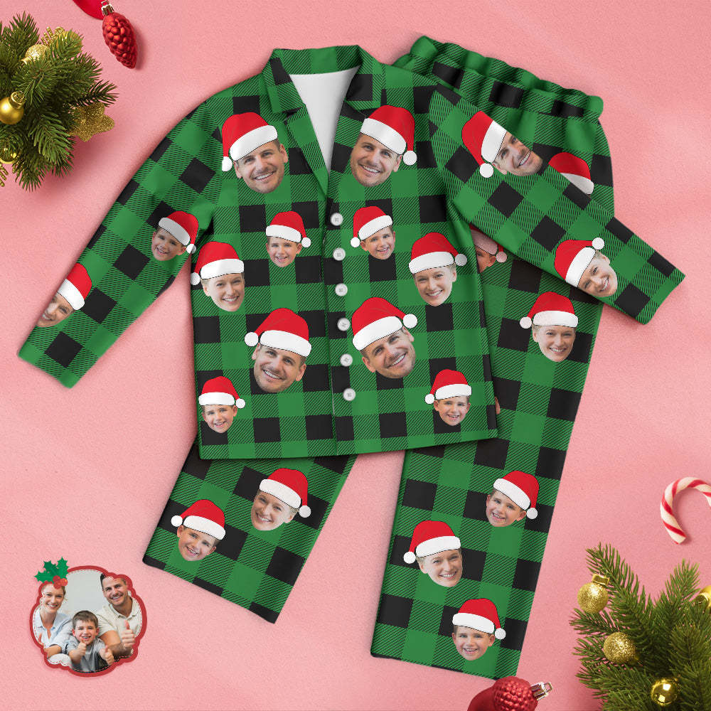 Custom Face Pajama Personalized Photo Christmas Family Buffalo Plaid Pajamas - 