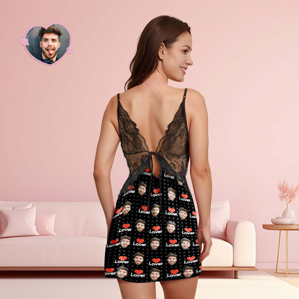 Custom Face Women Lace Sleepwear Lover Personalized Photo Nightwear Valentine's Day Gift - 