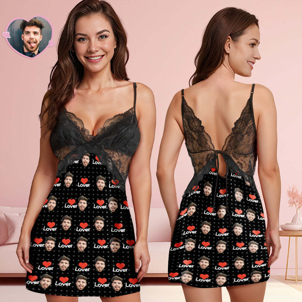 Custom Face Women Lace Sleepwear Lover Personalized Photo Nightwear Valentine's Day Gift - 