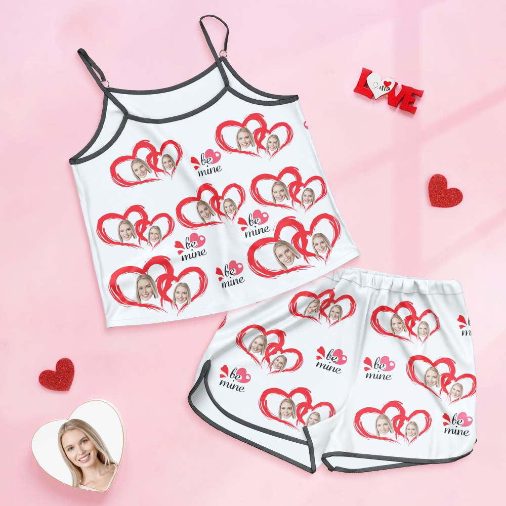 Custom Face Camisole Sleepwear Personalized Lingerie Set Red Heart-Be Mine - 