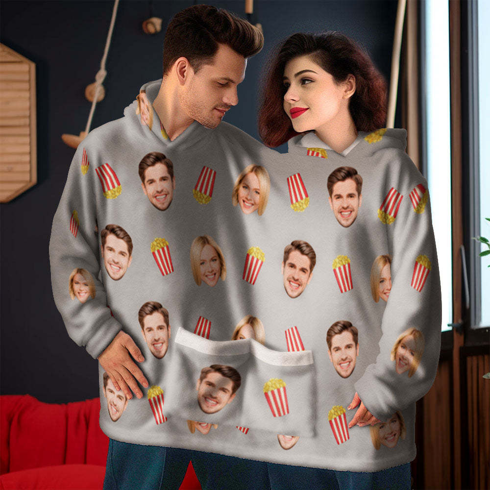 Custom Couple's Photo Jumpsuit Pajamas Warm And Intimate One-Piece Loungewear Blanket Funny Valentine's Day Gift - 