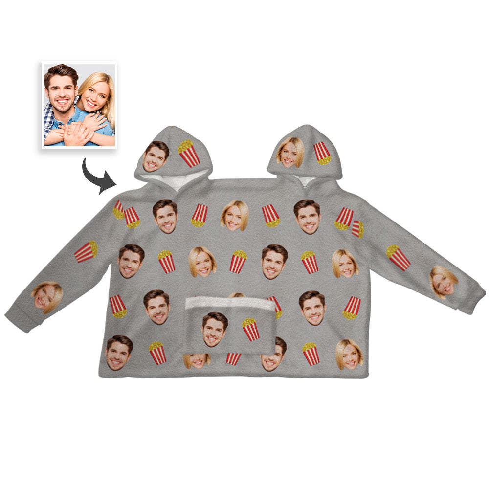 Custom Couple's Photo Jumpsuit Pajamas Warm And Intimate One-Piece Loungewear Blanket Funny Valentine's Day Gift - 