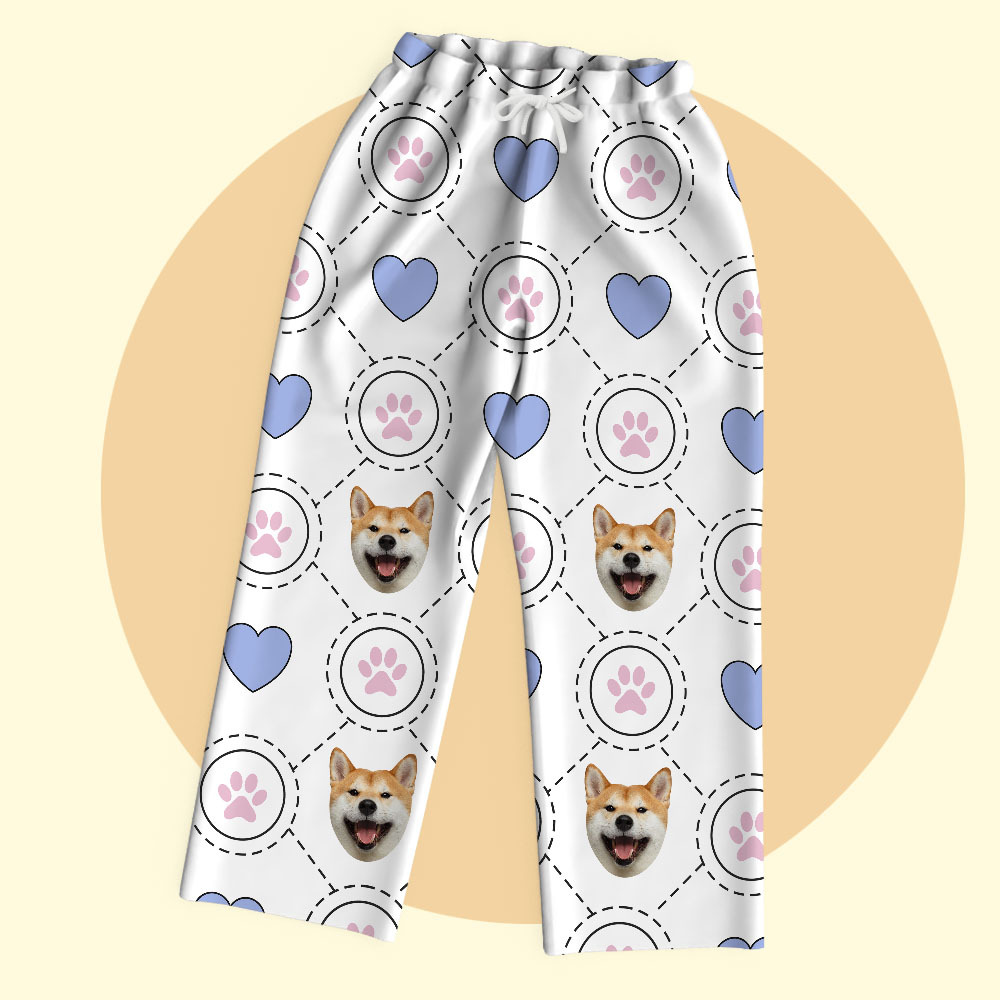 Custom Face Heart Pajamas Personalized Photo Paw Prints Pajamas - 