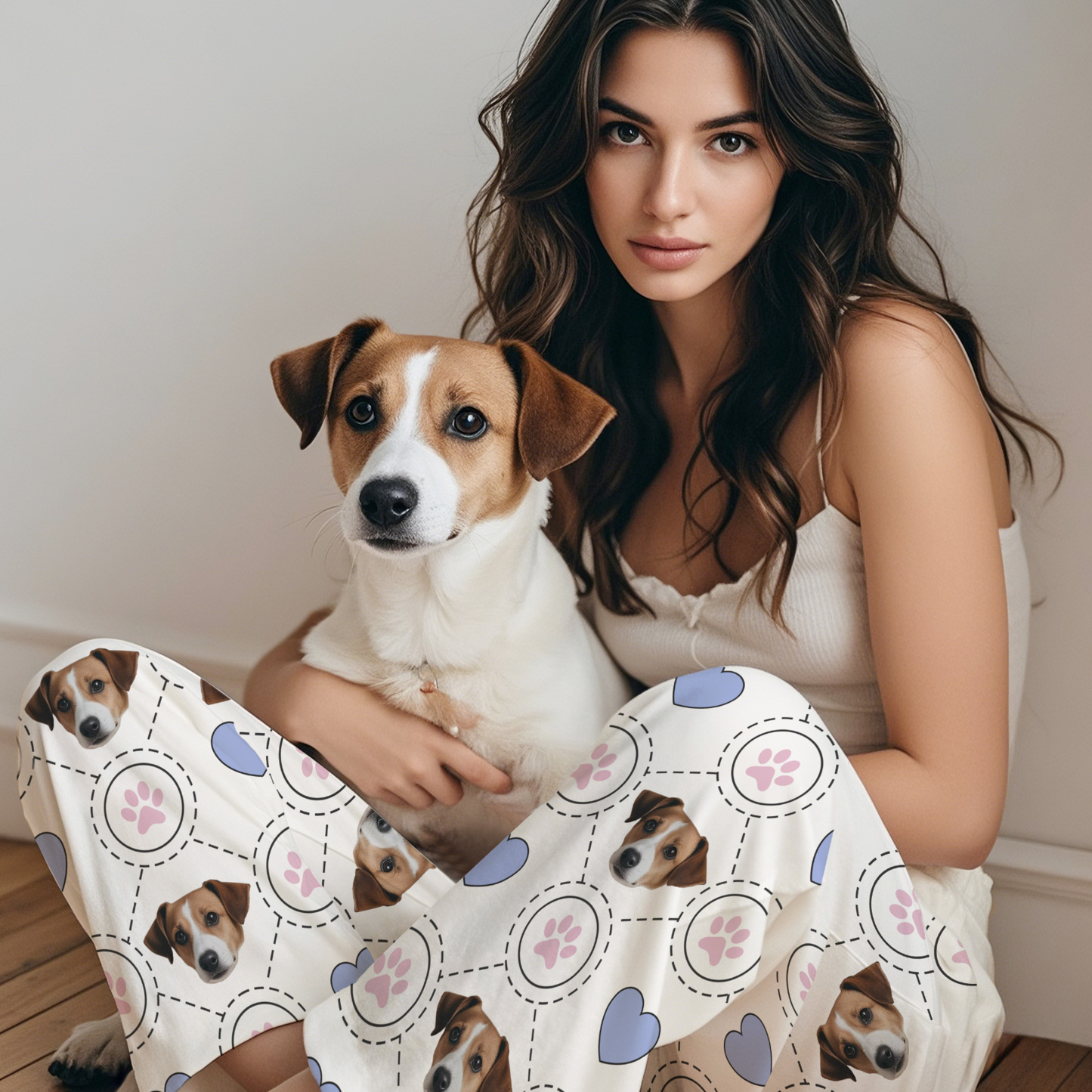 Custom Face Heart Pajamas Personalized Photo Paw Prints Pajamas - 