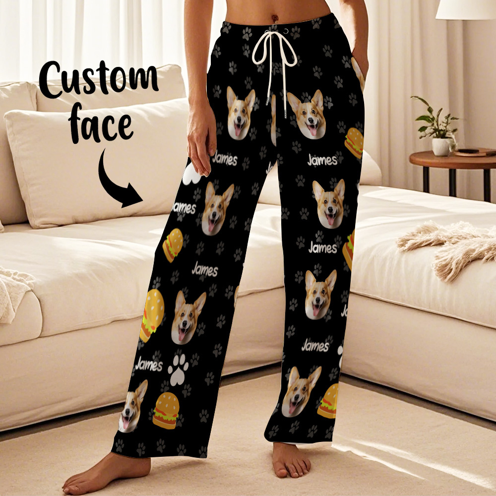 Custom Photo Funny Dog Cat Face Pajamas Pants Personalized Photo Bottoms Pet Lovers Pajamas - 