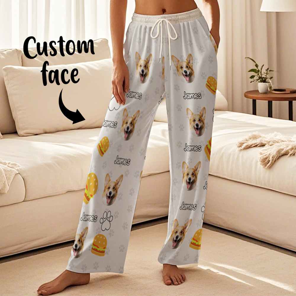 Custom Photo Funny Dog Cat Face Pajamas Pants Personalized Photo Bottoms Pet Lovers Pajamas - 