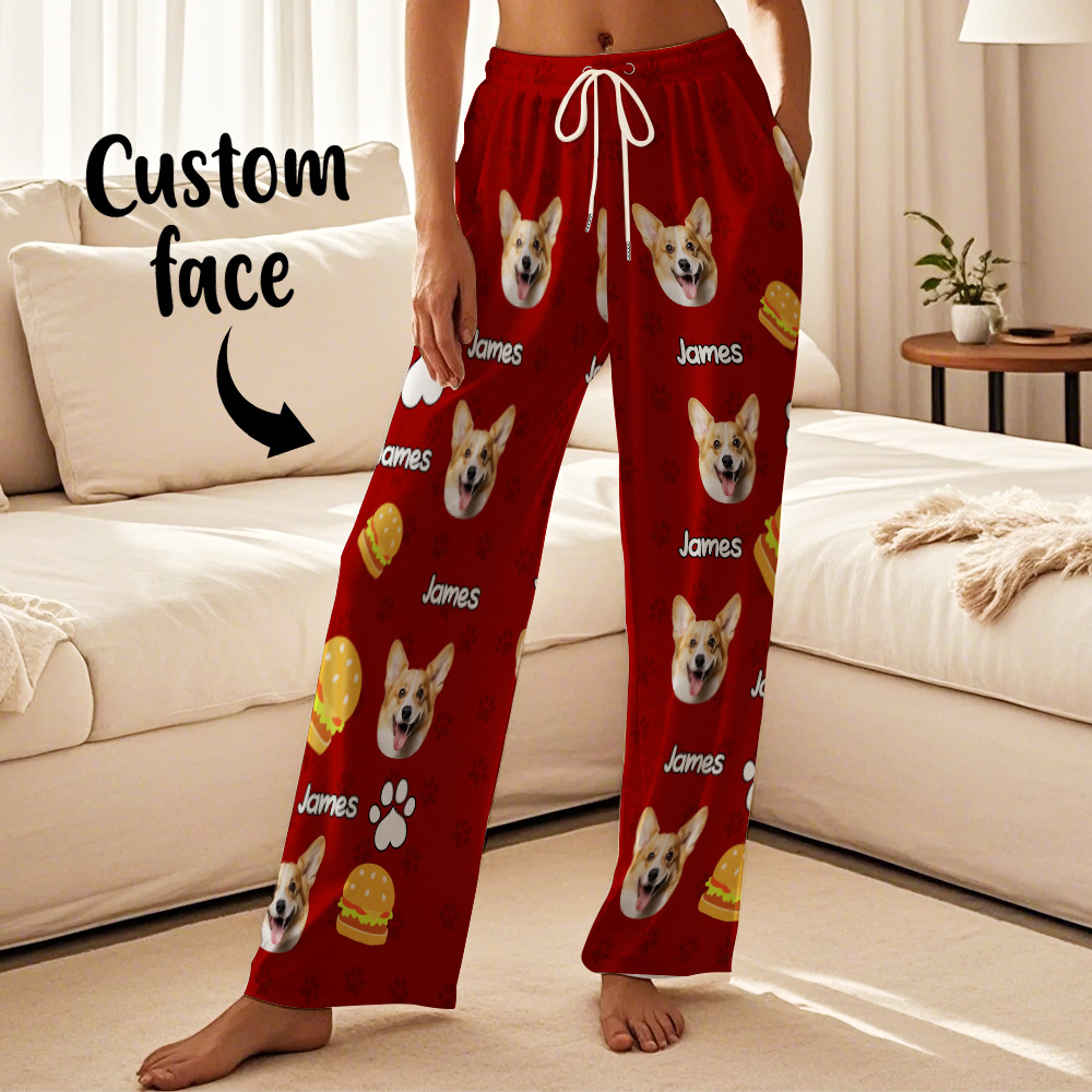 Custom Photo Funny Dog Cat Face Pajamas Pants Personalized Photo Bottoms Pet Lovers Pajamas - 