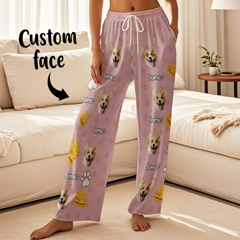 Custom Photo Funny Dog Cat Face Pajamas Pants Personalized Photo Bottoms Pet Lovers Pajamas - 