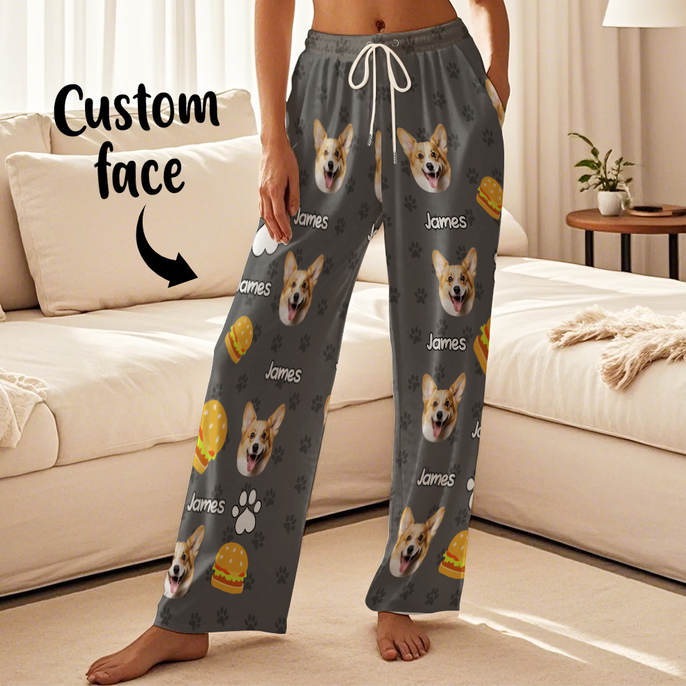 Custom Photo Funny Dog Cat Face Pajamas Pants Personalized Photo Bottoms Pet Lovers Pajamas - 