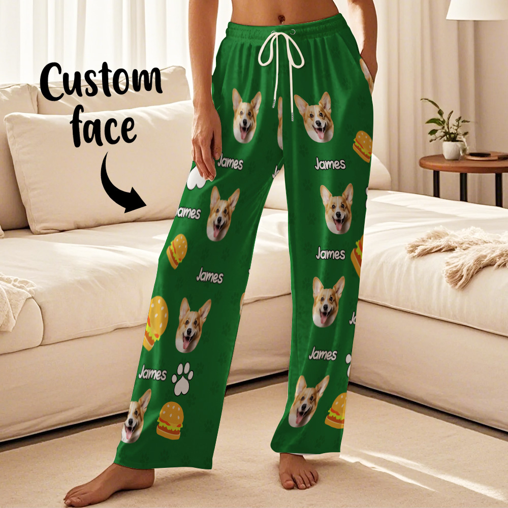 Custom Photo Funny Dog Cat Face Pajamas Pants Personalized Photo Bottoms Pet Lovers Pajamas - 
