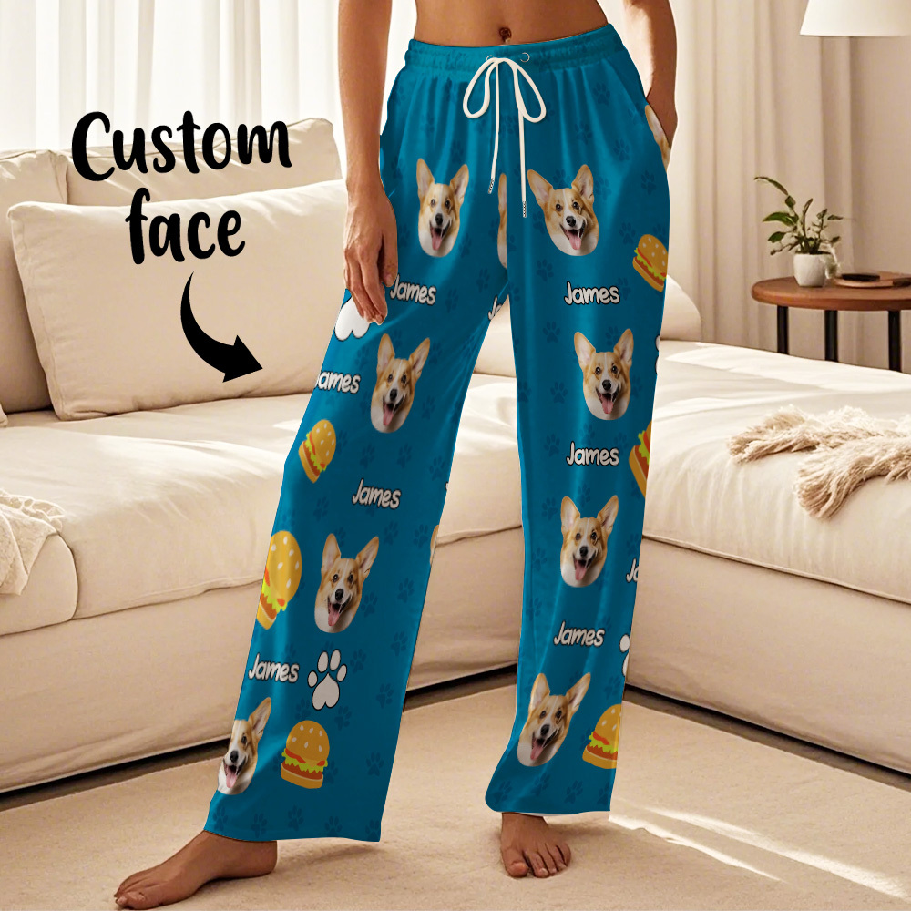 Custom Photo Funny Dog Cat Face Pajamas Pants Personalized Photo Bottoms Pet Lovers Pajamas - 
