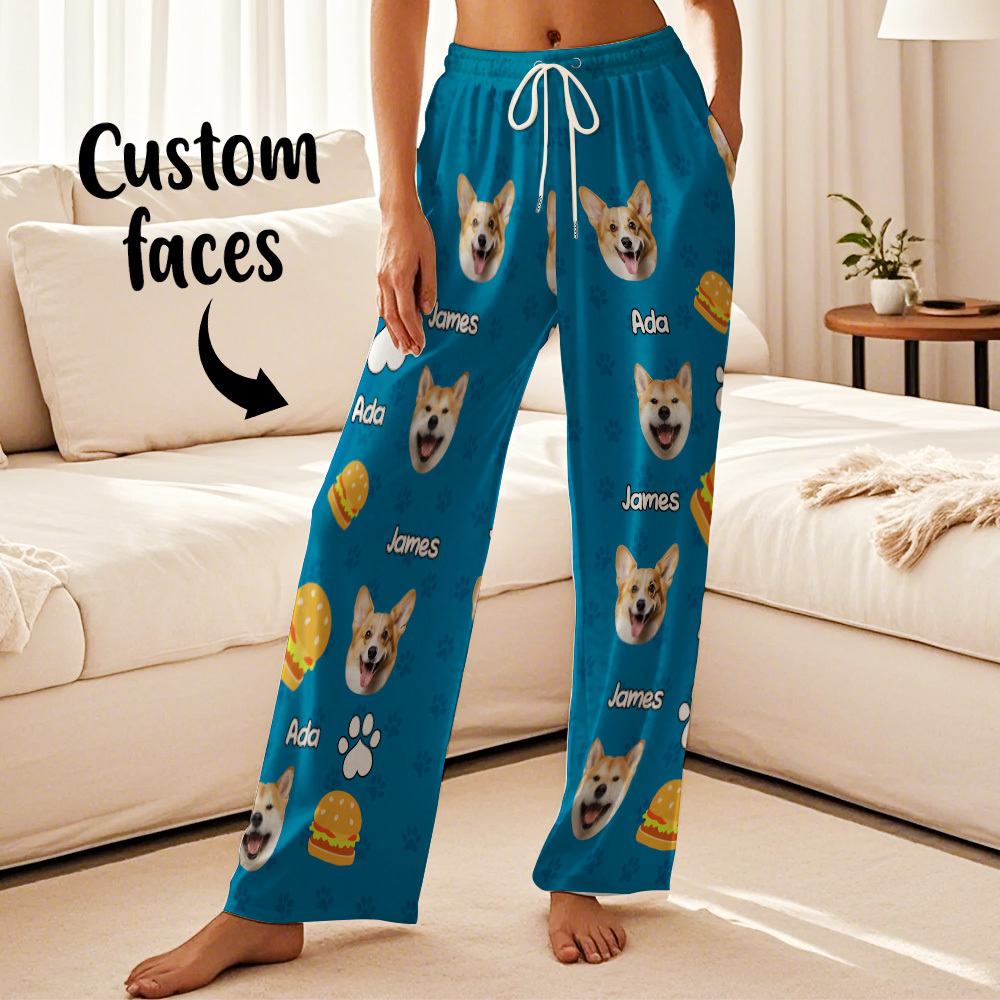 Custom Photo Funny Dog Cat Face Pajamas Pants Personalized Photo Bottoms Pet Lovers Pajamas - 