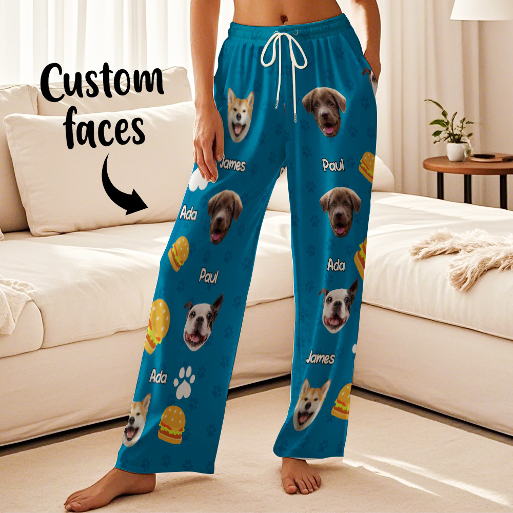 Custom Photo Funny Dog Cat Face Pajamas Pants Personalized Photo Bottoms Pet Lovers Pajamas - 