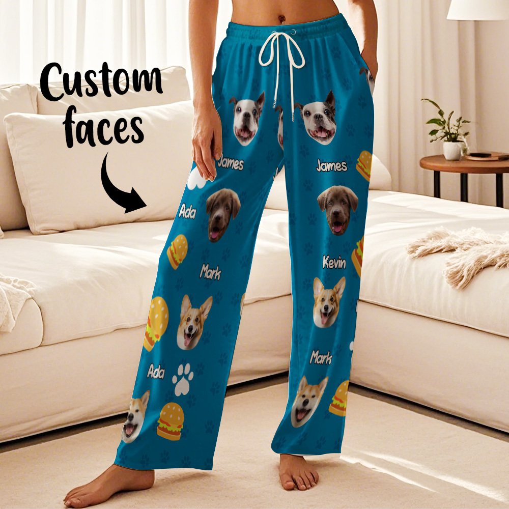 Custom Photo Funny Dog Cat Face Pajamas Pants Personalized Photo Bottoms Pet Lovers Pajamas - 