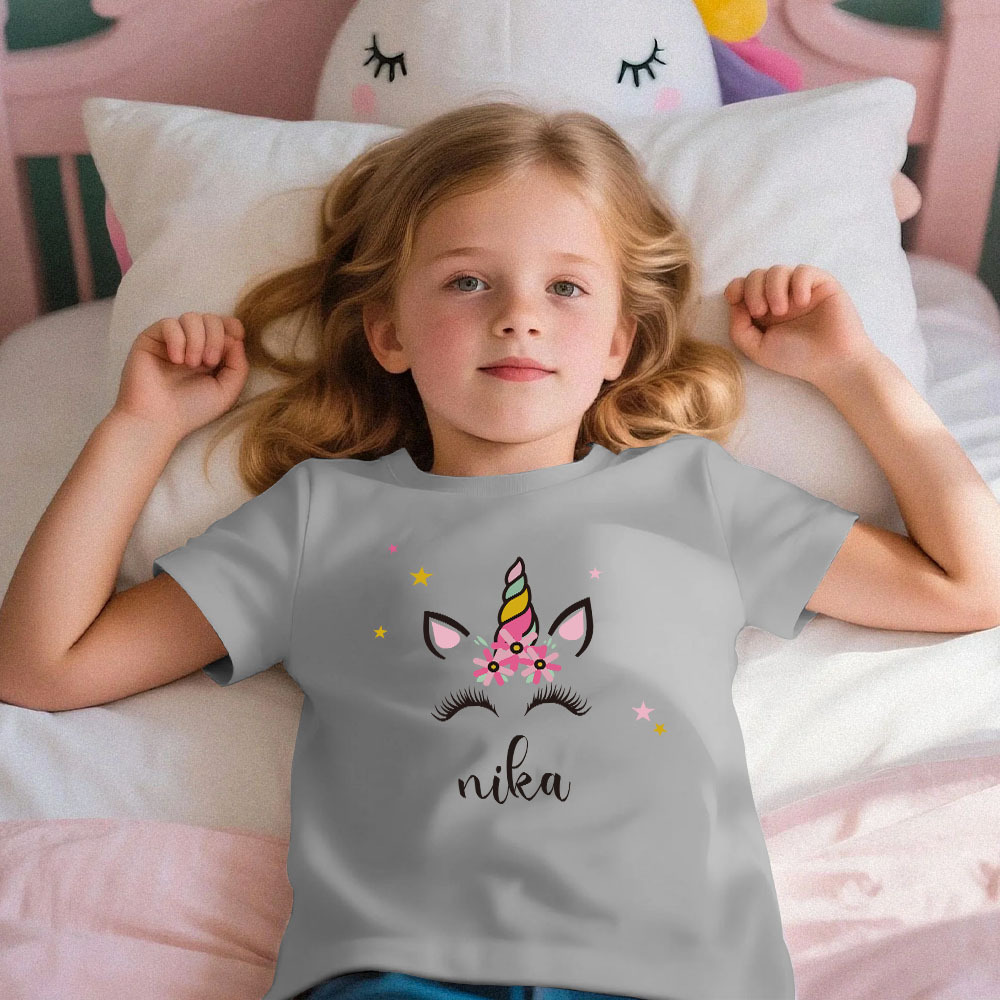Custom Kid's Pajama Unicorn Style for Little Girls Soft Modal Fabric Homewear, Personalized Pajama Sizes 39in to 59in Short Sleeve & Shorts - 