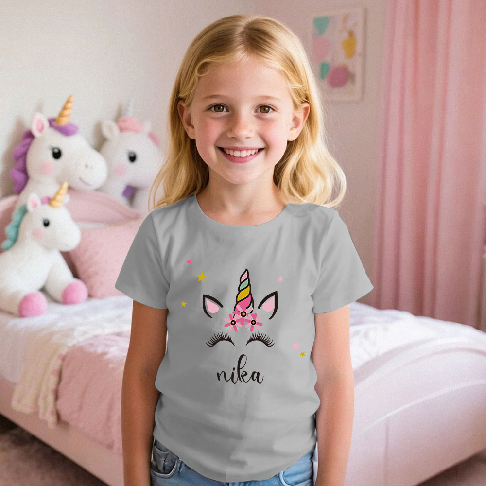 Custom Kid's Pajama Unicorn Style for Little Girls Soft Modal Fabric Homewear, Personalized Pajama Sizes 39in to 59in Short Sleeve & Shorts - 