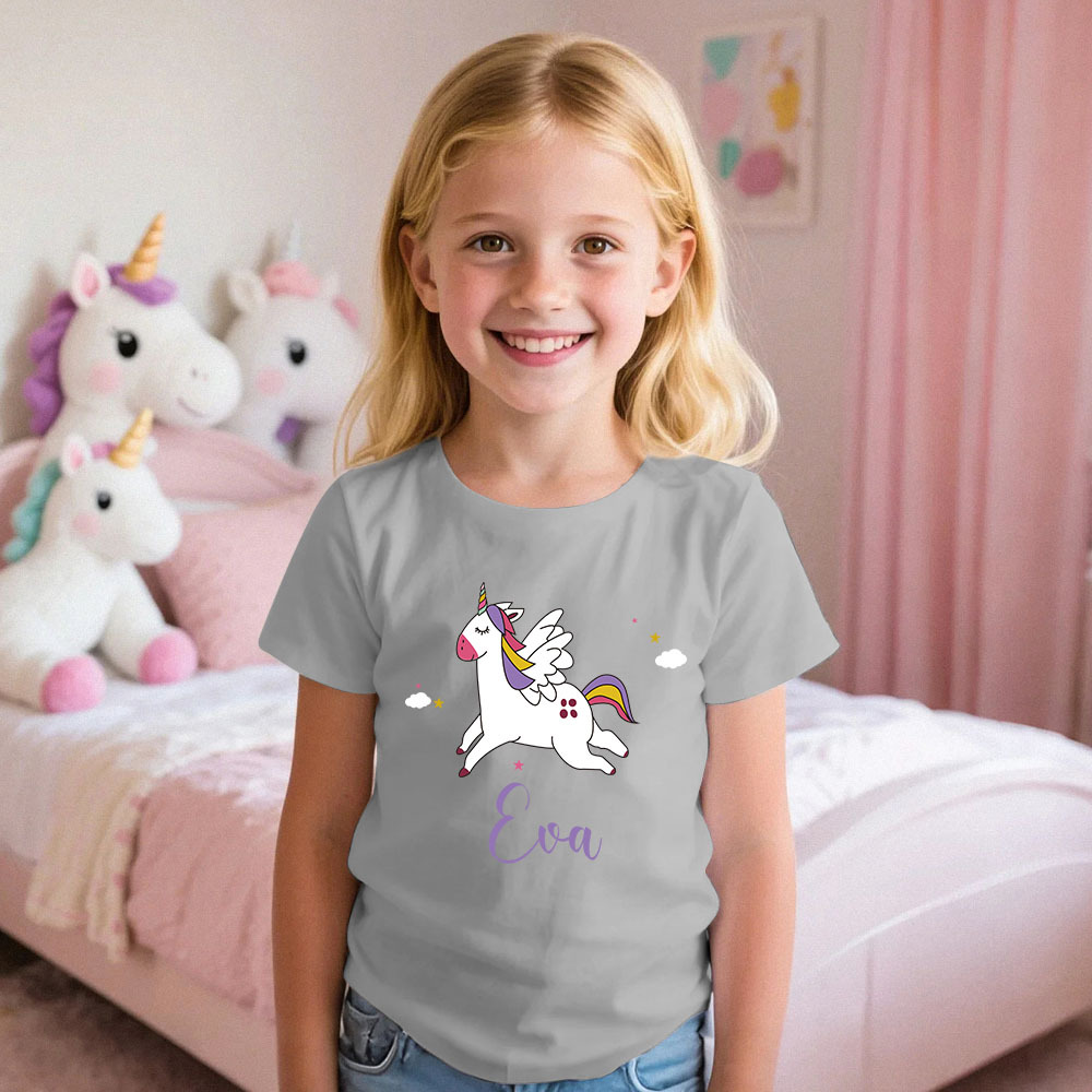 Custom Kid's Pajama Unicorn Style for Little Girls Soft Modal Fabric Homewear, Personalized Pajama Sizes 39in to 59in Short Sleeve & Shorts - 