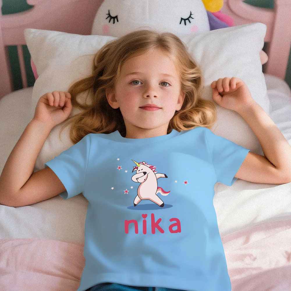Custom Kid's Pajama Unicorn Style for Little Girls Soft Modal Fabric Homewear, Personalized Pajama Sizes 39in to 59in Short Sleeve & Shorts -