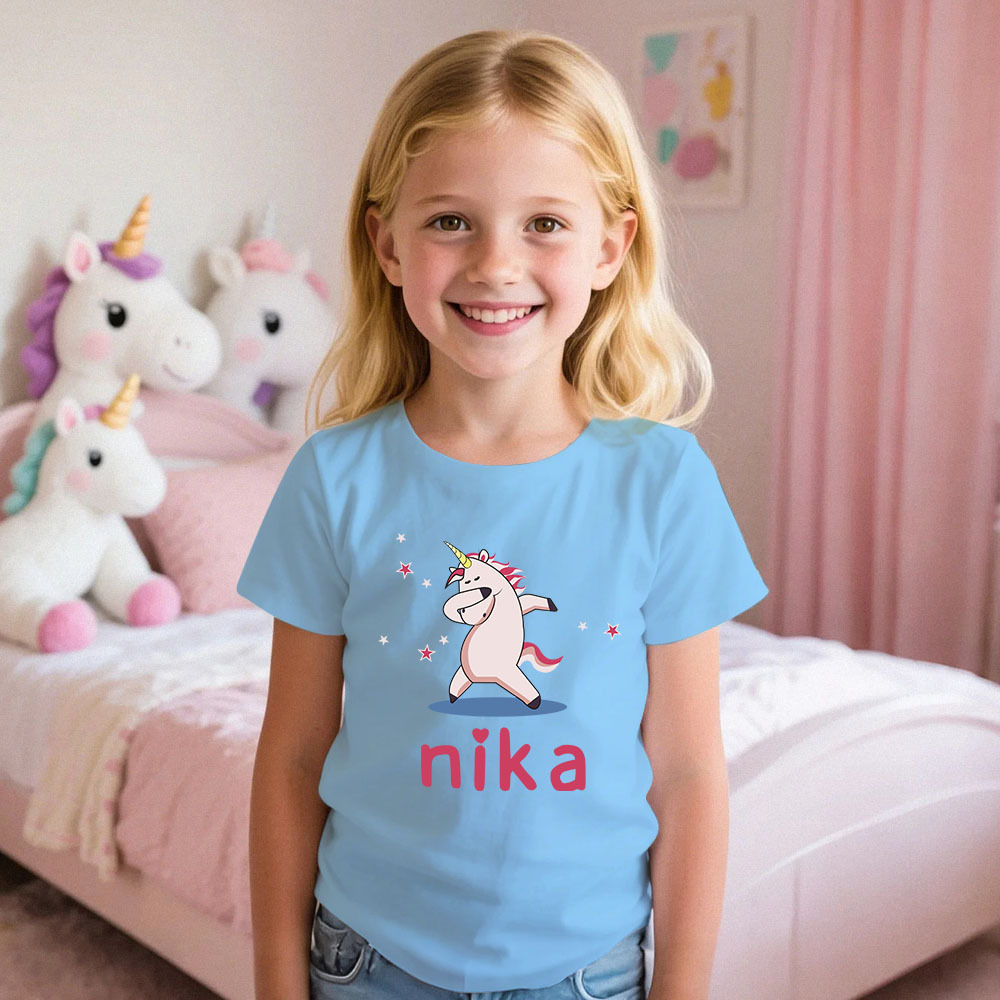 Custom Kid's Pajama Unicorn Style for Little Girls Soft Modal Fabric Homewear, Personalized Pajama Sizes 39in to 59in Short Sleeve & Shorts -