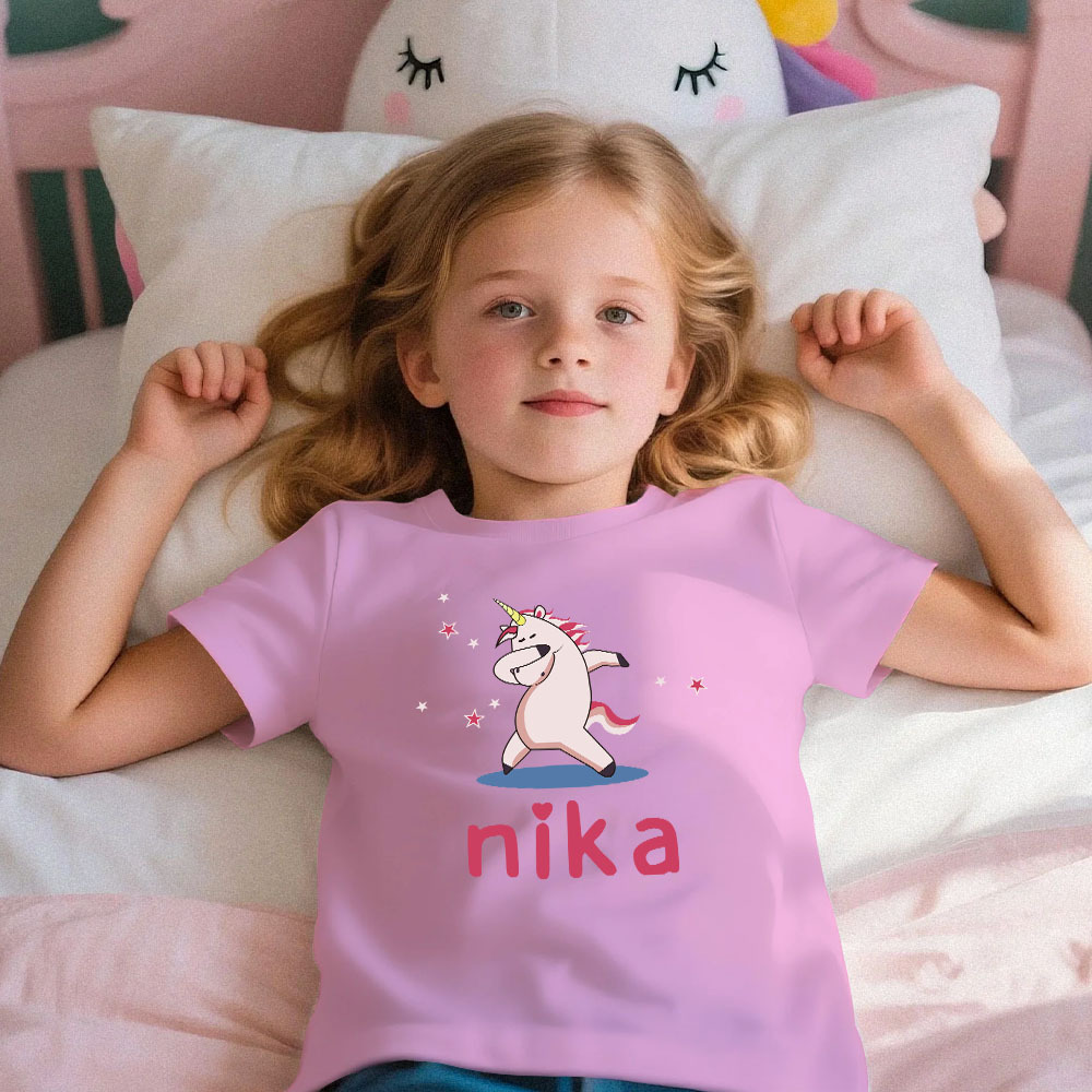 Custom Kid's Pajama Unicorn Style for Little Girls Soft Modal Fabric Homewear, Personalized Pajama Sizes 39in to 59in Short Sleeve & Shorts - 