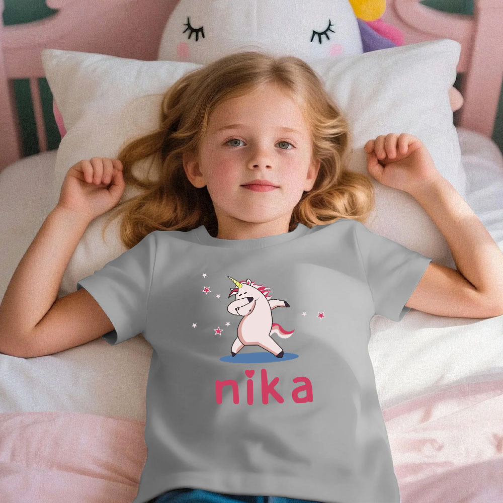 Custom Kid's Pajama Unicorn Style for Little Girls Soft Modal Fabric Homewear, Personalized Pajama Sizes 39in to 59in Short Sleeve & Shorts -