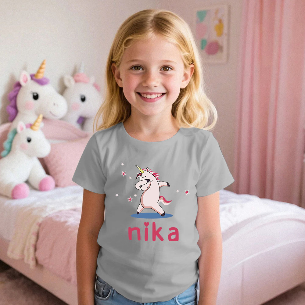 Custom Kid's Pajama Unicorn Style for Little Girls Soft Modal Fabric Homewear, Personalized Pajama Sizes 39in to 59in Short Sleeve & Shorts -