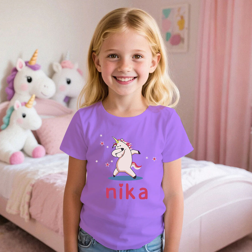 Custom Kid's Pajama Unicorn Style for Little Girls Soft Modal Fabric Homewear, Personalized Pajama Sizes 39in to 59in Short Sleeve & Shorts -