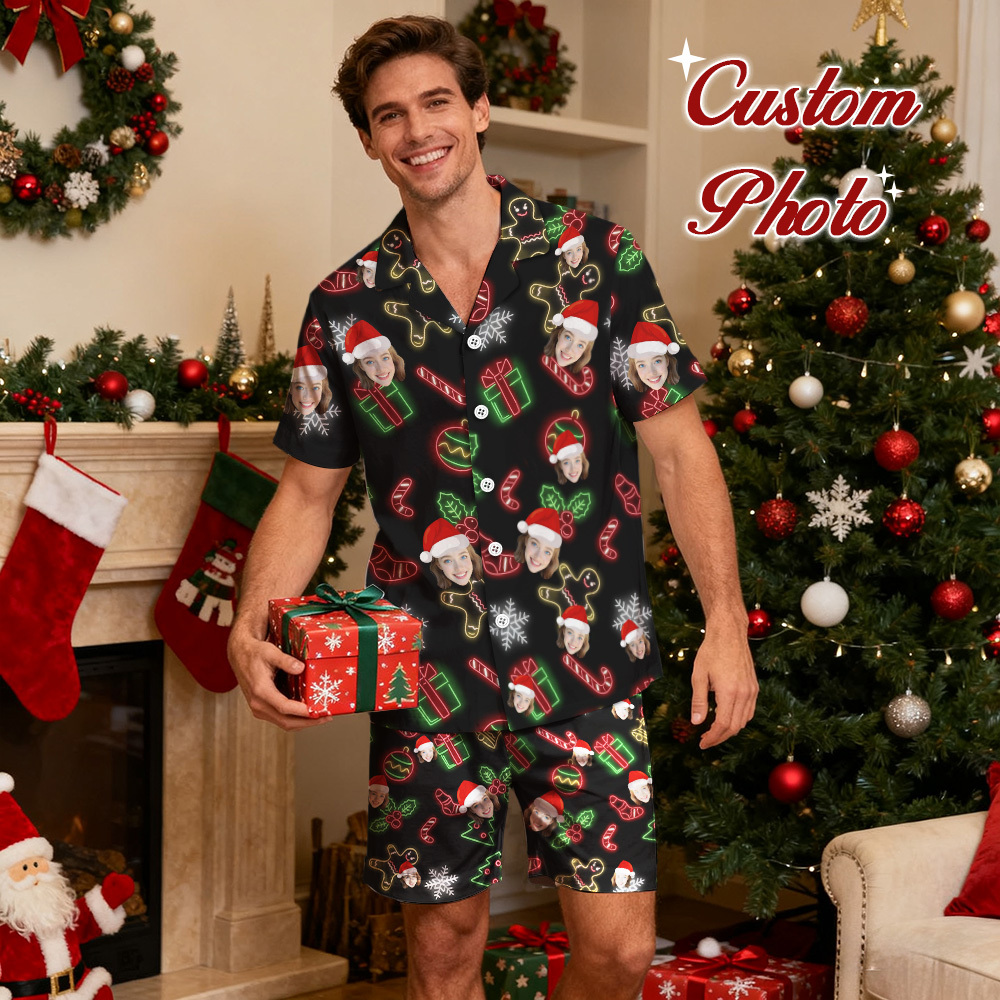 Custom Christmas Pajamas,Personalized Face Short Pajama Set for Men/Women,Custom Pyjamas with Photo,Couple PJs,Christmas Gift,Holiday