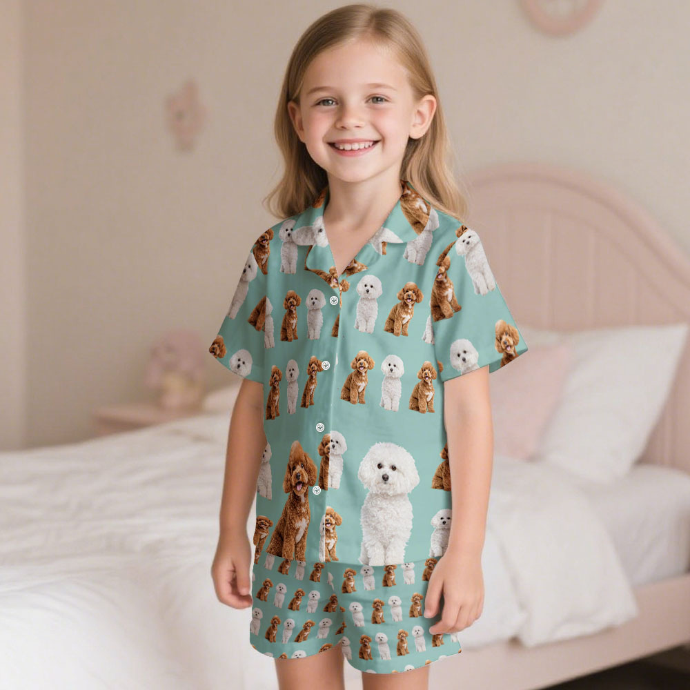 Custom Pet Photo Short Children Pajama Set Personalised V-neck Dog Cat Lover Pajamas