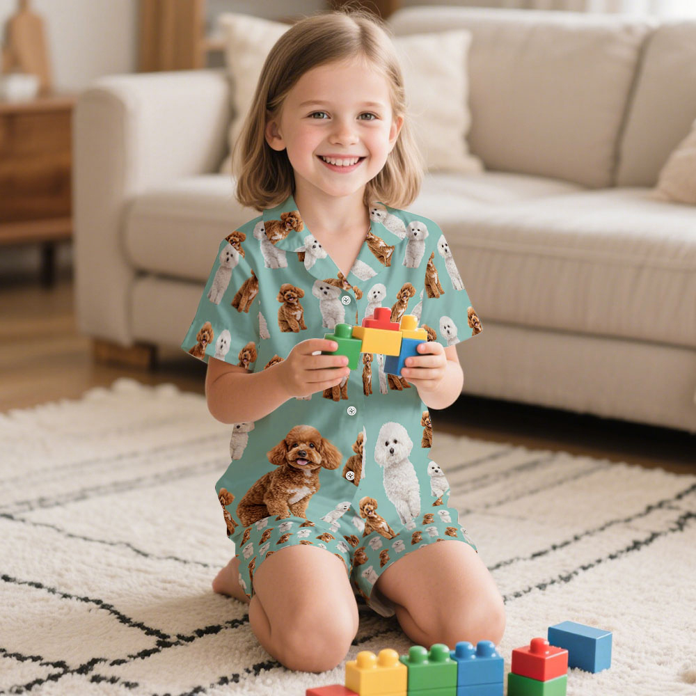 Custom Pet Photo Short Children Pajama Set Personalised V-neck Dog Cat Lover Pajamas