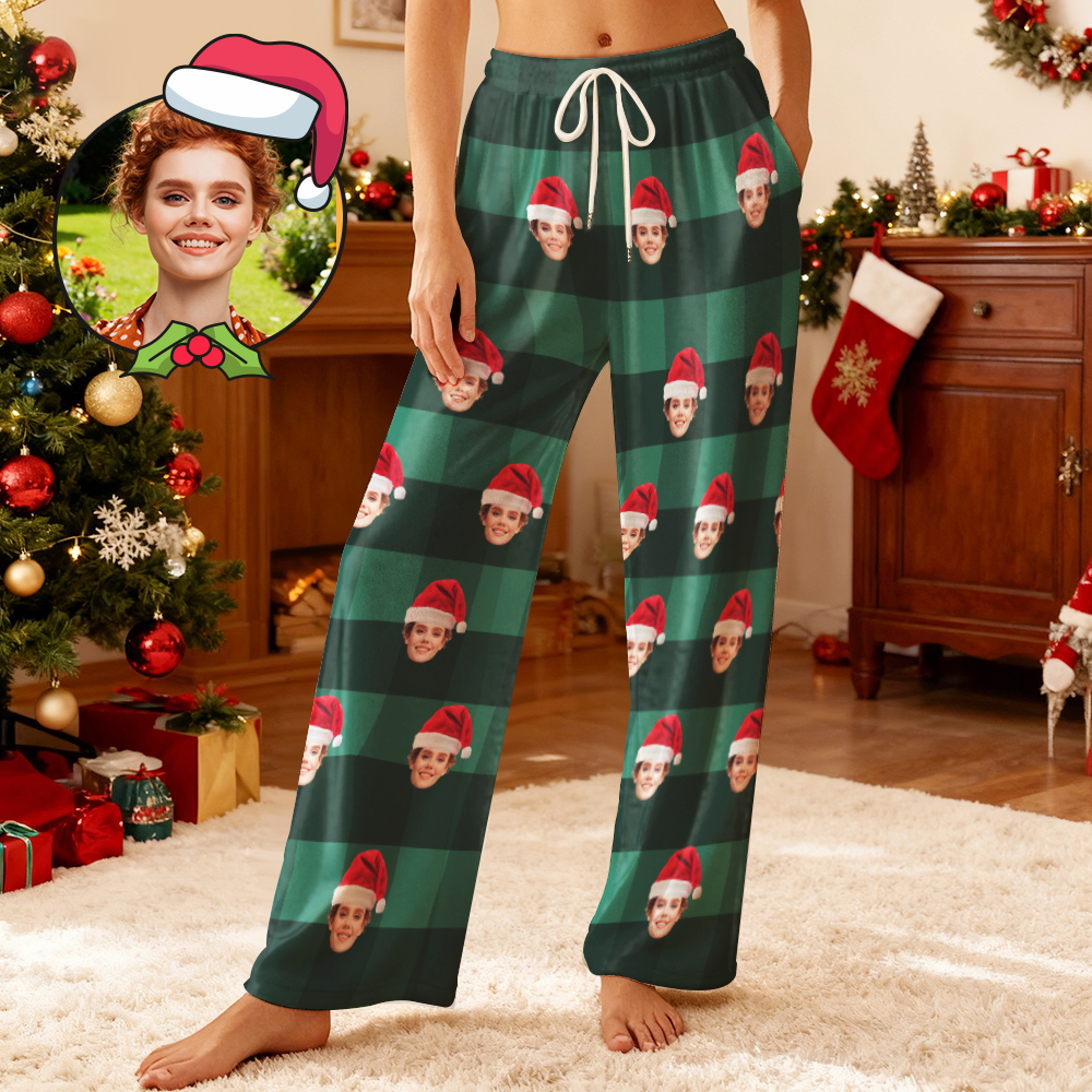 Custom Photo Fleece Pajama Pants for Adults & Kids, Personalized Pet or Face Print on Sleepwear, Christmas Family