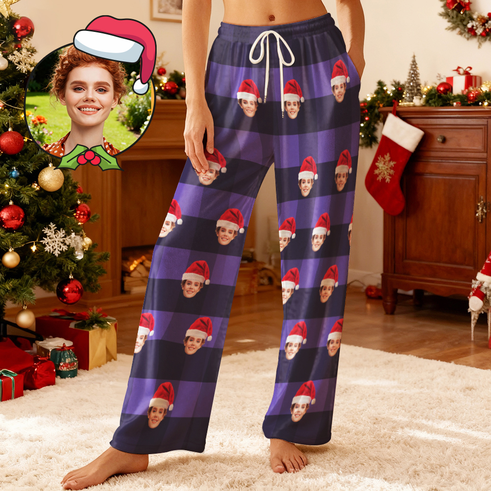 Custom Photo Fleece Pajama Pants for Adults & Kids, Personalized Pet or Face Print on Sleepwear, Christmas Family