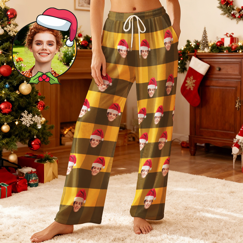 Custom Photo Fleece Pajama Pants for Adults & Kids, Personalized Pet or Face Print on Sleepwear, Christmas Family