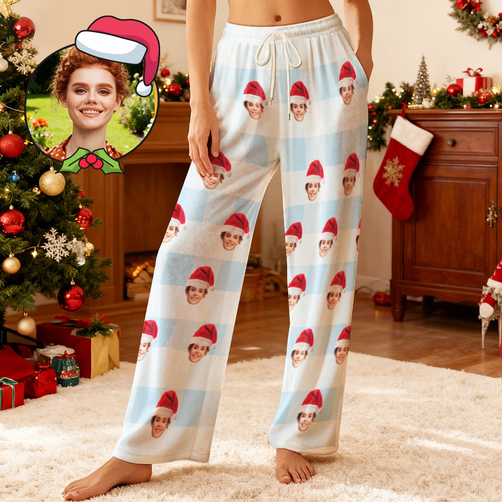 Custom Photo Fleece Pajama Pants for Adults & Kids, Personalized Pet or Face Print on Sleepwear, Christmas Family