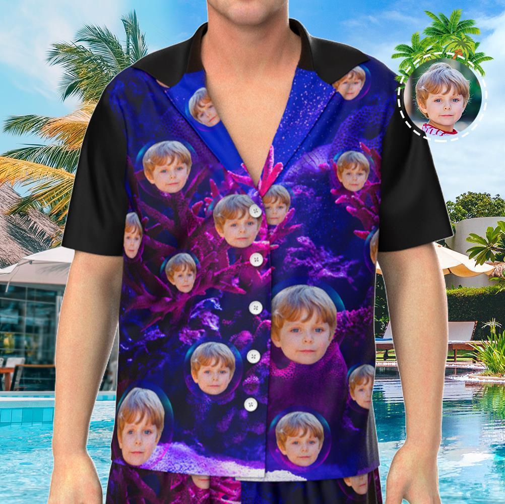 Custom Face Short Sleeve Personalized Pajamas Underwater World Landscape Elements - 