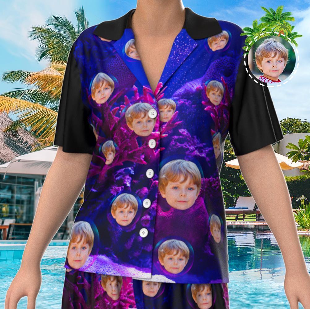 Custom Face Short Sleeve Personalized Pajamas Underwater World Landscape Elements - 