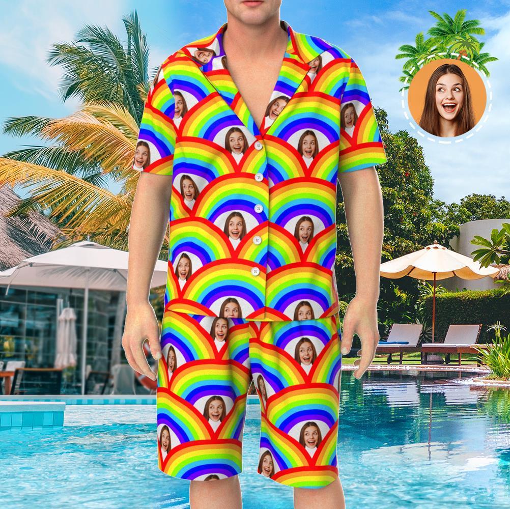Custom Face Short Sleeve Personalized Pajamas Rainbow Scale Elements - 