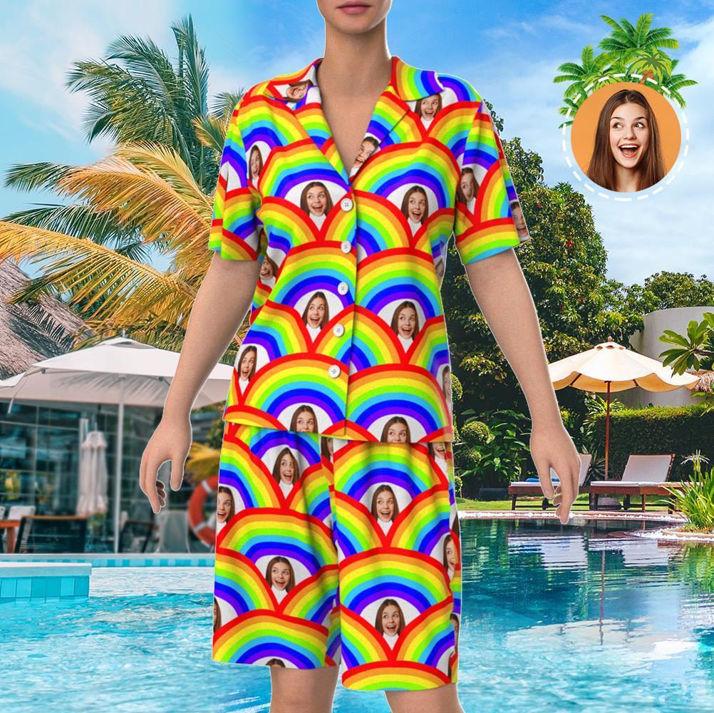 Custom Face Short Sleeve Personalized Pajamas Rainbow Scale Elements - 