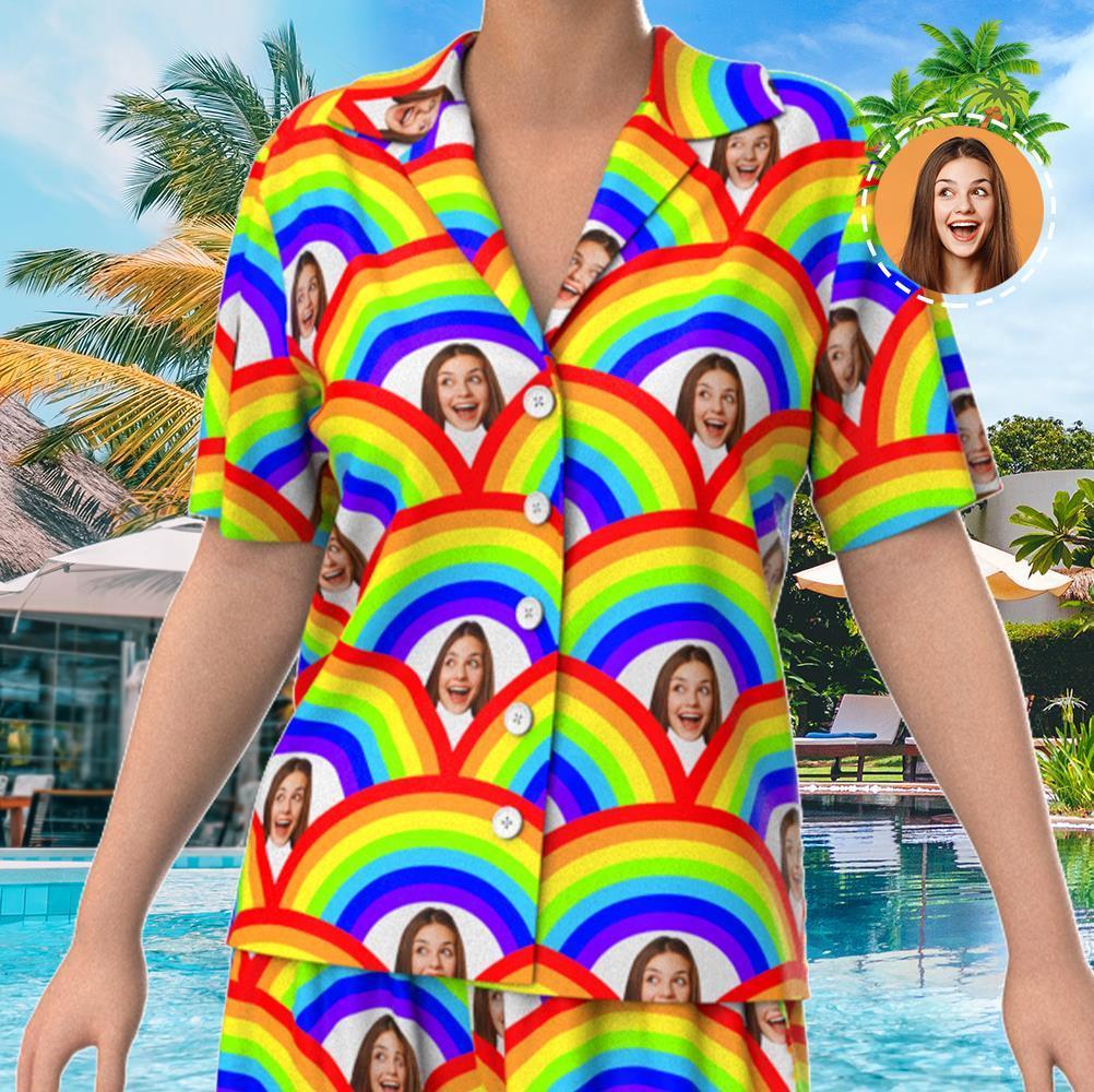 Custom Face Short Sleeve Personalized Pajamas Rainbow Scale Elements - 
