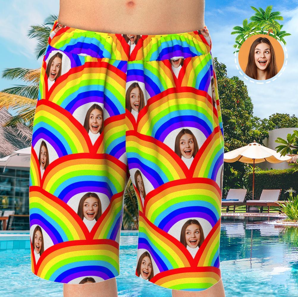 Custom Face Short Sleeve Personalized Pajamas Rainbow Scale Elements - 