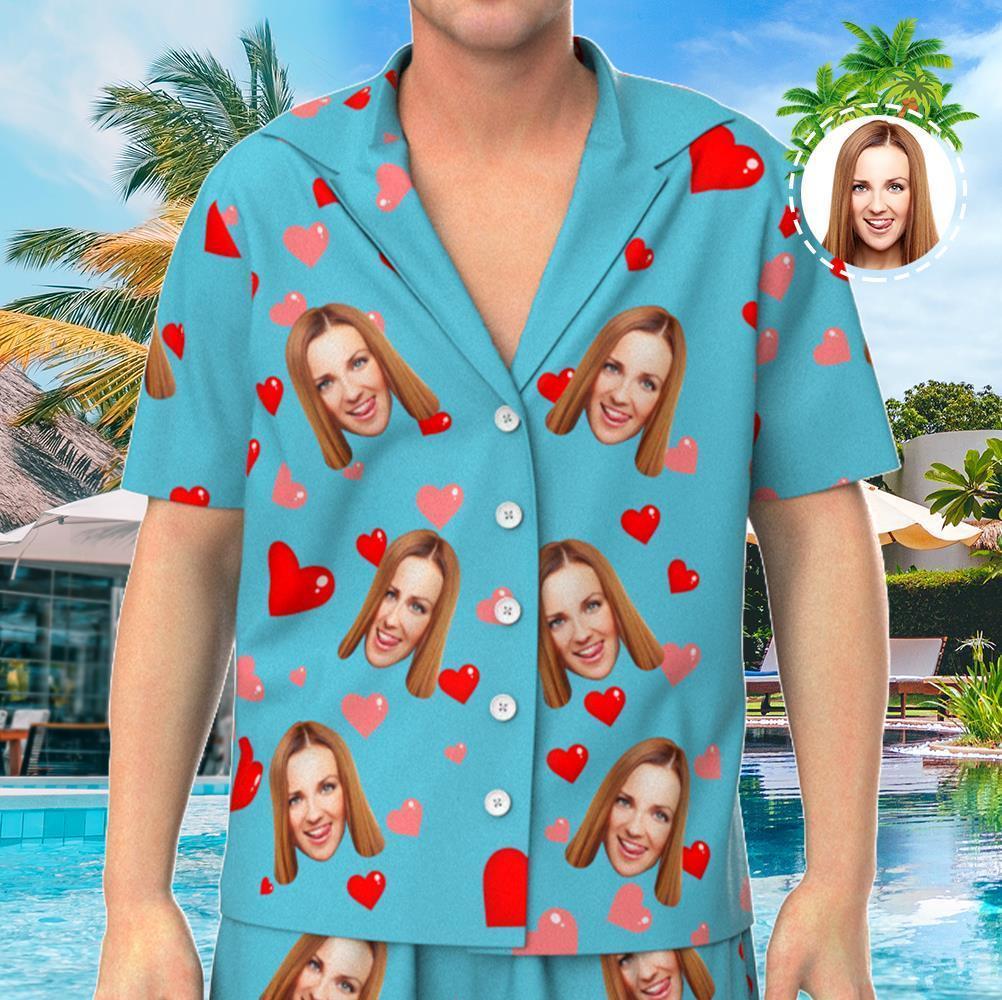 Custom Face Short Sleeve Personalized Heart Pajamas - 