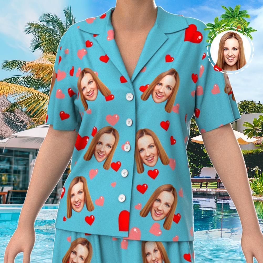 Custom Face Short Sleeve Personalized Heart Pajamas - 