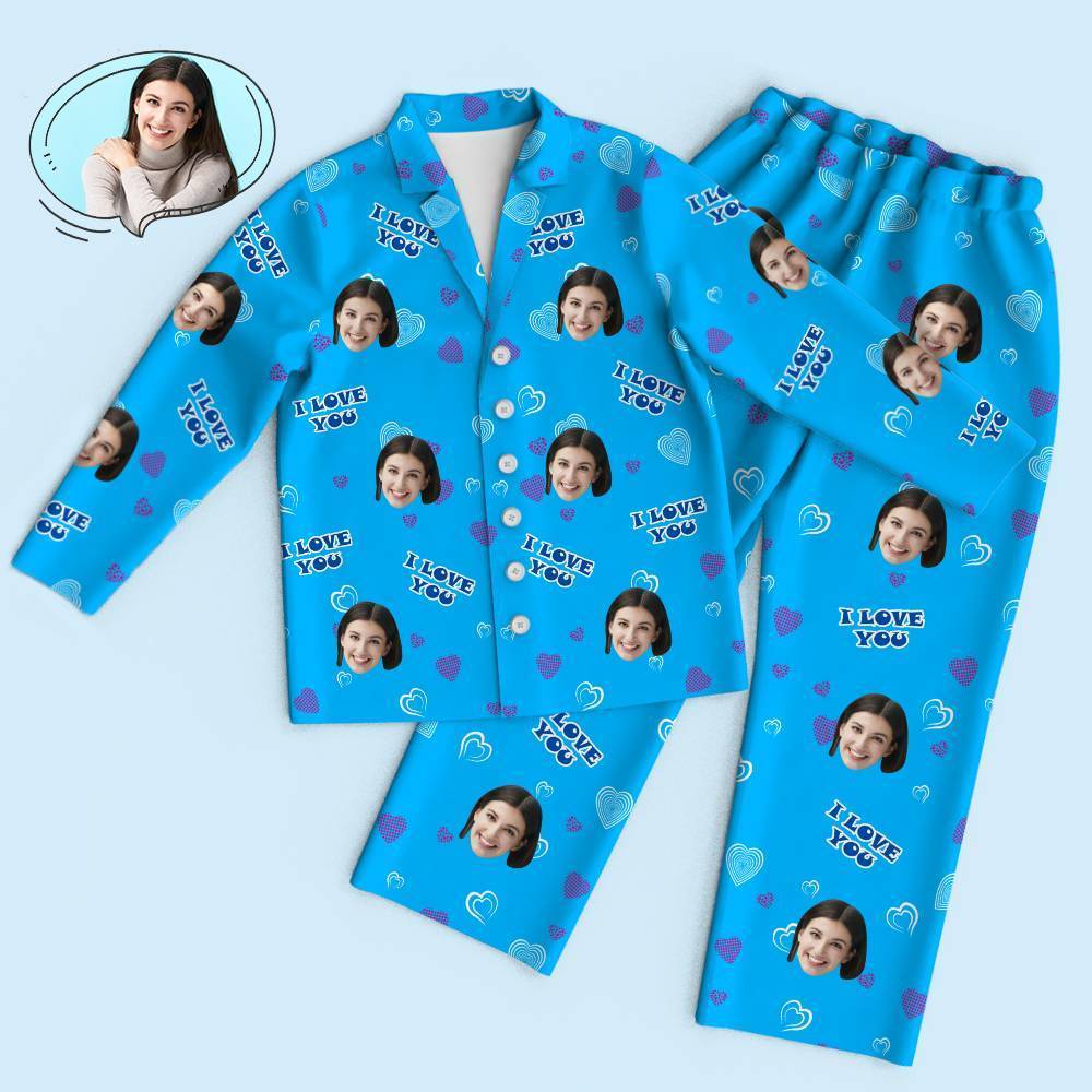 Custom Face Heart Pajamas Set I Love You Personalized Gifts - 