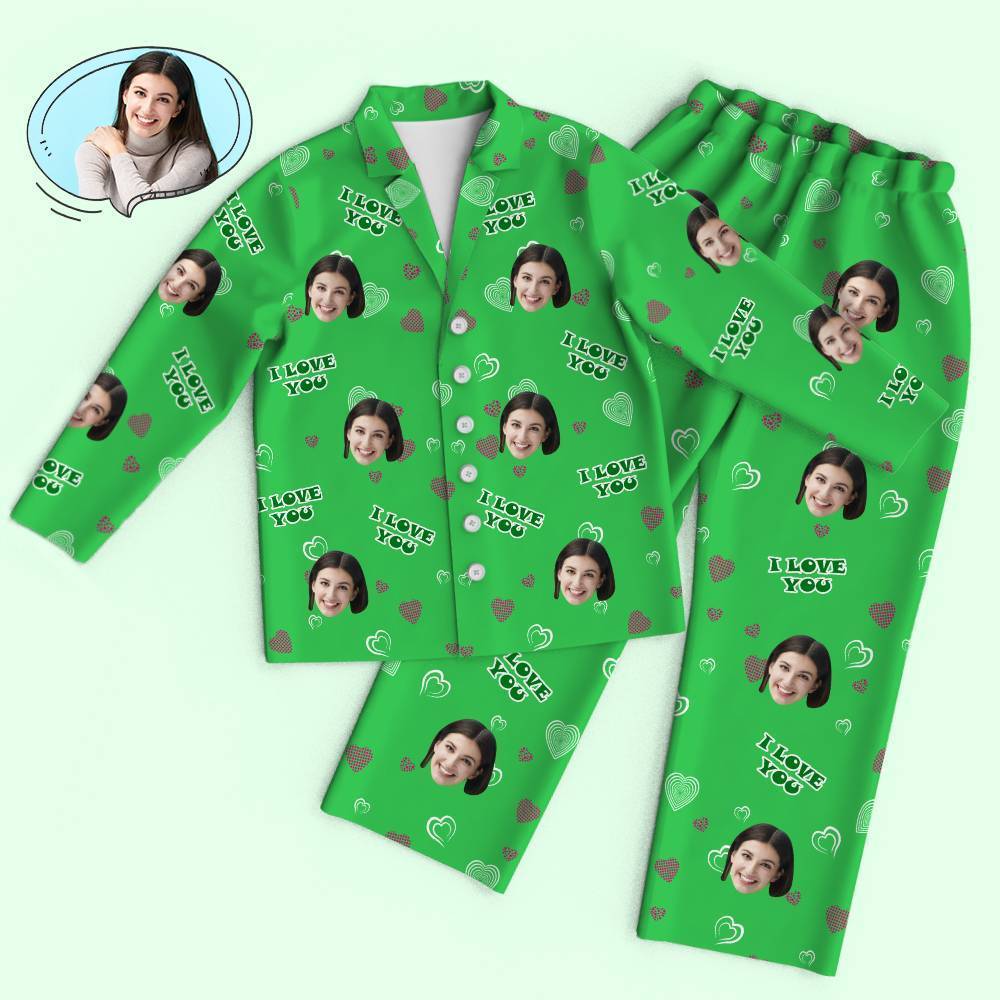 Custom Face Heart Pajamas Set I Love You Personalized Gifts - 