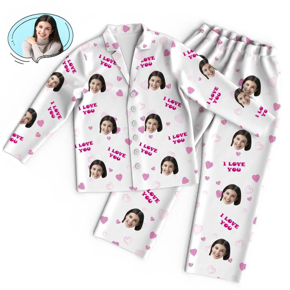 Custom Face Heart Pajamas Set I Love You Personalized Gifts - 