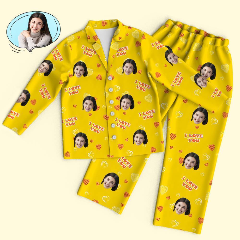 Custom Face Heart Pajamas Set I Love You Personalized Gifts - 