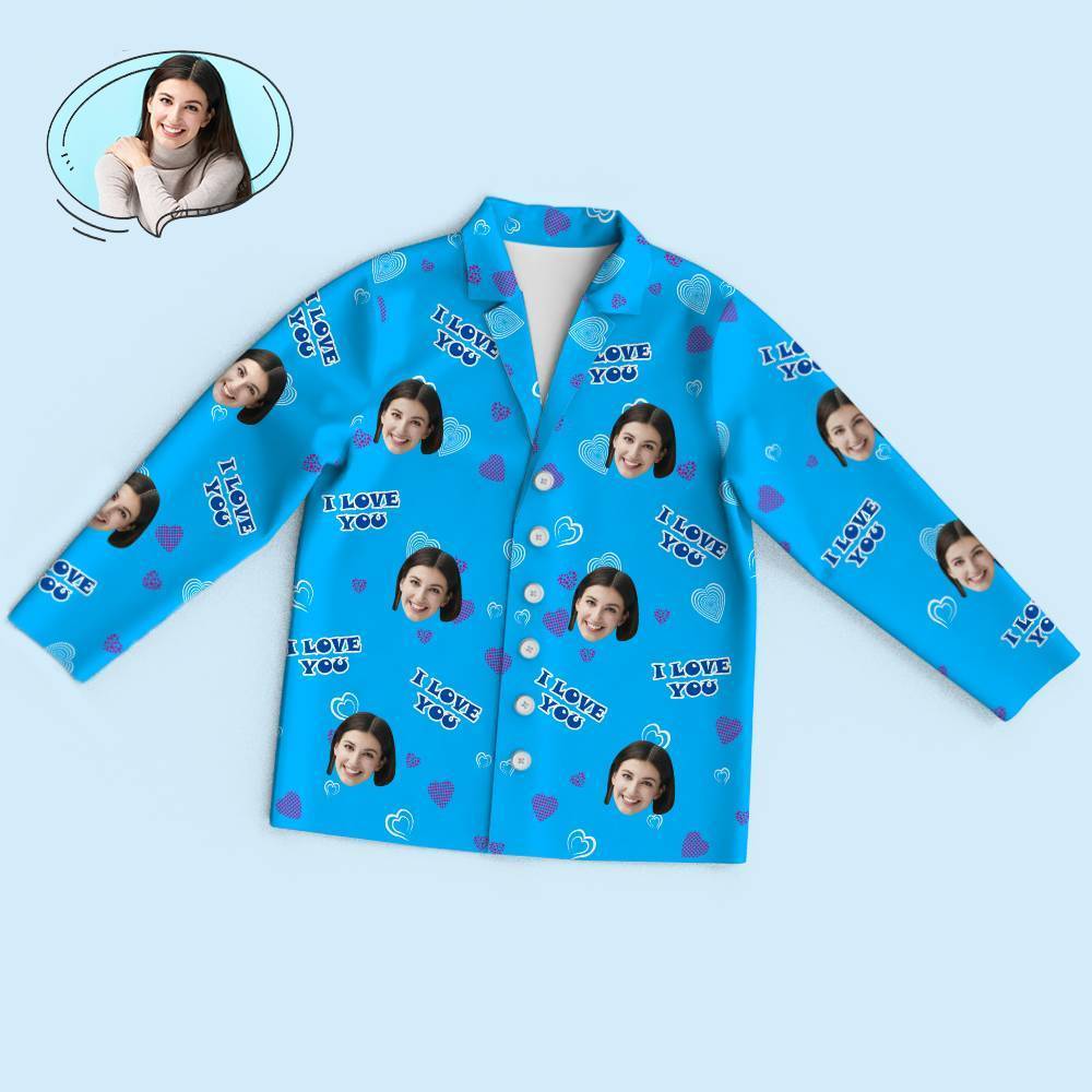 Custom Face Heart Pajamas Set I Love You Personalized Gifts - 
