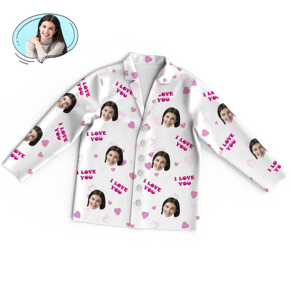 Custom Face Heart Pajamas Set I Love You Personalized Gifts - 