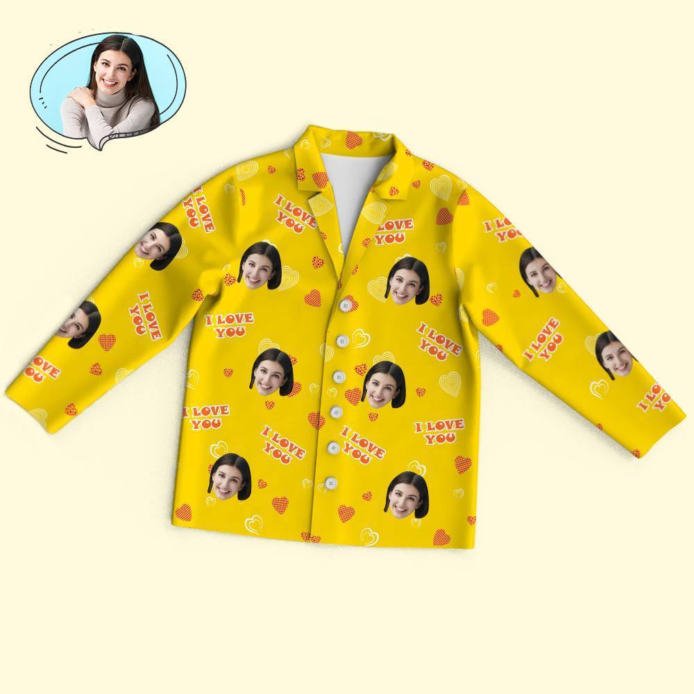 Custom Face Heart Pajamas Set I Love You Personalized Gifts - 
