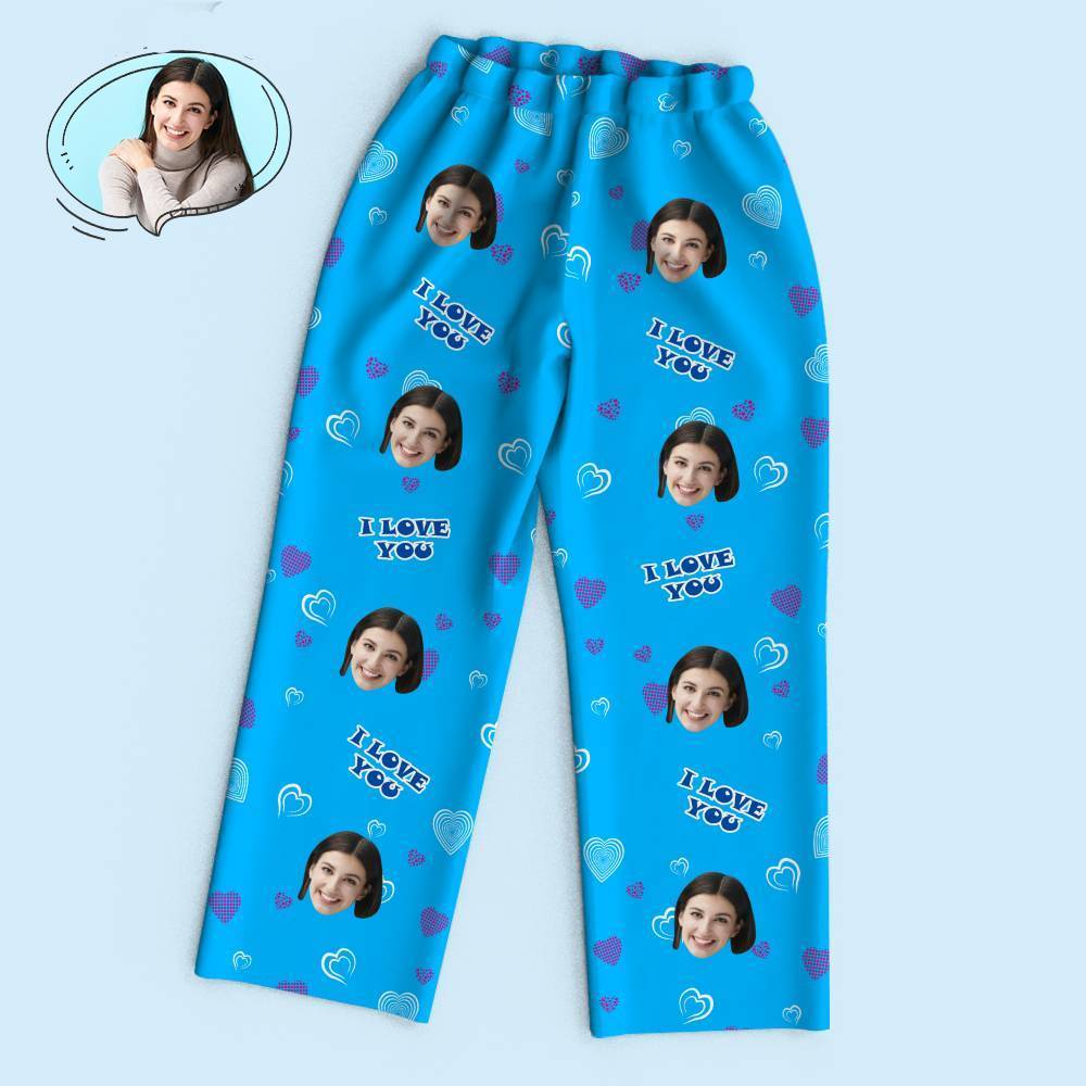 Custom Face Heart Pajamas Set I Love You Personalized Gifts - 